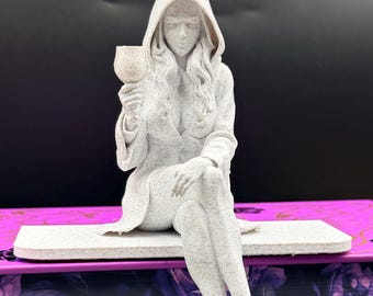 Hooded Drinking Fae Shelf Sitter Figurine | Dark Fantasy Bookish Decor | 3D Printed Gothic Sculpture