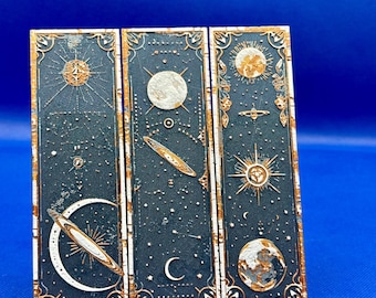 Galaxy Bookmarks Set of 3 3D Printed Sun, Moon & Planets Space Celestial Gifts for Book Lovers