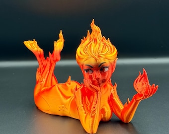 Fire Sprite Bookish Shelf Decor 3D Printed Fantasy Figurine
