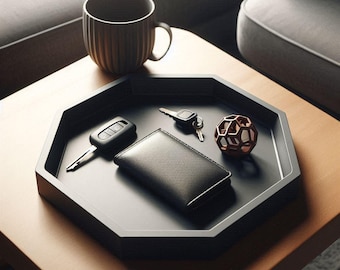 Modern Octagonal Tray for Keys & Wallet - 3D Printed Organizer Plastic Catchall Dish for Entryway