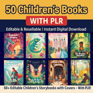 50 Children’s Books with PLR | Kids Storybook Bundle with Covers | Editable & Resalable | Instant Digital Download