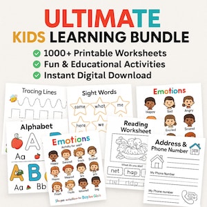 Ultimate Kids Education Bundle | 1000+ Printable Activity Worksheets | Homeschool & Teacher PLR Resource Pack