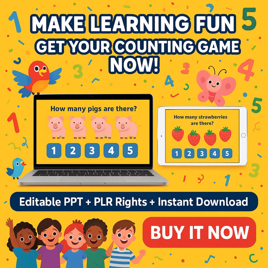 Kids Counter Game: Editable Powerpoint With PLR (ages 3-6 Digital ...
