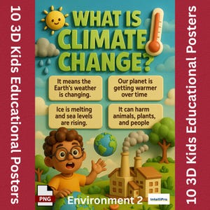 10 educatieve 3D-omgevingsposters voor kinderen, set 2 | Natuur en eco-leerprints | PLR | Muurdecoratie voor thuis en in de klas