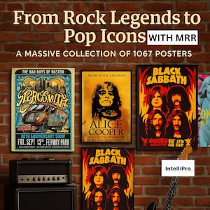 1067 Vintage Music Posters Bundle 60s 70s 80s & 90s | Retro Band Wall Art JPG Pack | Printable Rock and Pop Poster Collection MRR