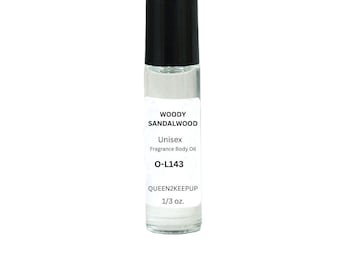 Aceite corporal de sándalo amaderado (unisex) 10 ml. Fragancia totalmente natural. 1/3 oz. Roll-on.
