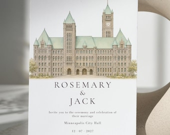 Minneapolis City Hall Wedding Invitation: Venue Sketch (Digital or Printed Option)