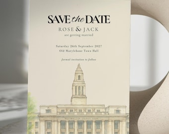Old Marylebone Town Hall Save the Date Wedding Invitation Watercolour: Venue Sketch (Digital or Printed Option)