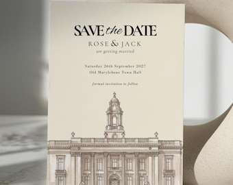 Old Marylebone Town Hall Save the Date Wedding Invitation Fine Line: Venue Sketch (Digital or Printed Option)