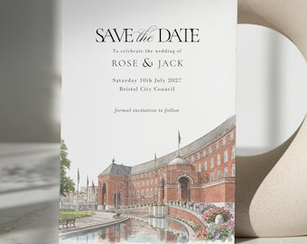 Bristol City Council Save the Date Wedding Invitation Fine Line: Venue Sketch (Digital or Printed Option)