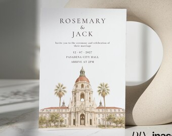 Pasadena City Hall Wedding Invitation: Venue Sketch (Digital or Printed Option)