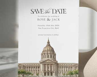 San Francisco City Hall Save the Date Wedding Invitation: Venue Sketch (Digital or Printed Option)