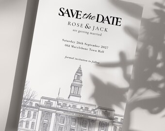 Old Marylebone Town Hall Save the Date Wedding Invitation: Fine Line Venue Sketch (Digital or Printed Option)