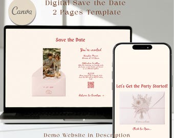 Vintage Floral Wedding Website Template: Interactive Save the Date (Canva DIY, Digital Download)