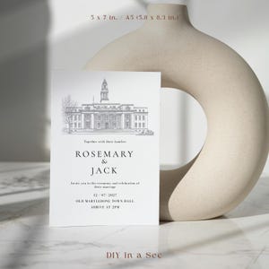 Old Marylebone Town Hall Wedding Invitation, Venue Sketch Wedding Invitations, Venue Painting Invites, Personalised Wedding Invitation Card