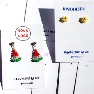 Tarjetas para pendientes con diseño de logotipo y texto personalizado, tarjetas para exhibir joyas, tarjetas para exhibir joyas personalizadas de 5 x 8 cm.