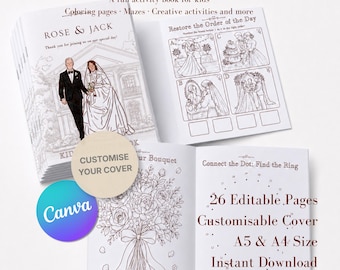 Kids Wedding Customisable Cover Activity Book,Printable Wedding Coloring Book,Wedding Reception Table Activities for Kids,Kids Wedding Favor