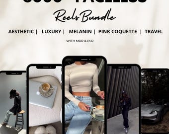 May include: A collection of five phone screen images showcasing different aesthetic styles. The images include a woman wearing a white crop top and blue jeans, a laptop on a white fluffy surface, a woman in a black jacket standing in a doorway, a car parked in a wooded area, and a woman sitting on a stool in a white room.