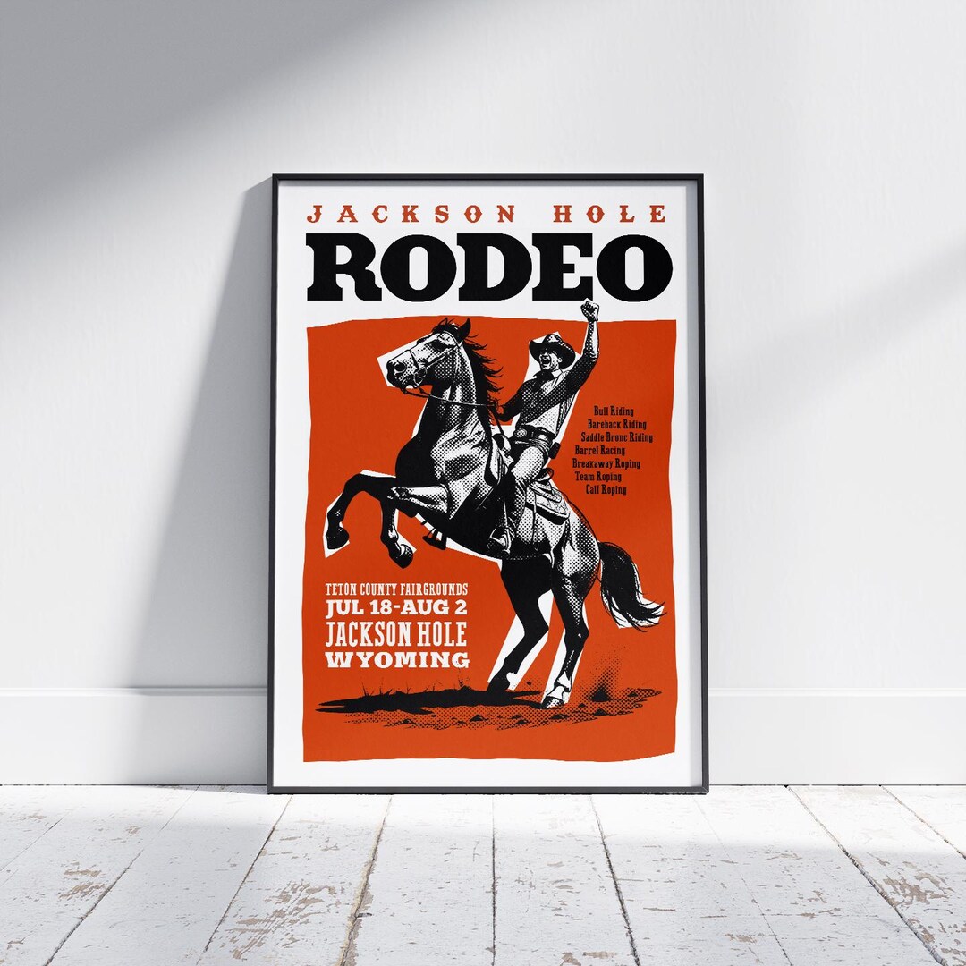 Vintage Jackson Hole Rodeo Poster | Retro Wyoming Western Wall Art ...