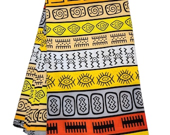 Yellow and White Ankara Fabric, African Print Fabric - 100% Cotton African Print Fabric for Sewing, Quilting and Home Decor. Ankara Fabric