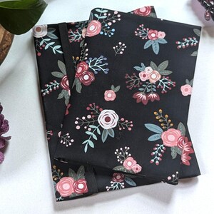 Dark Romance Adjustable Fabric Book Cover, Pink Rose Dust Jacket, Black Hardcover Paperback Book Protector