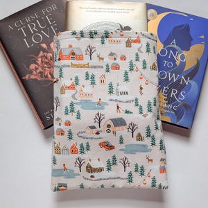 Book Sleeve Winter Village, Christmas Booksleeve, Idyllic Holiday Hardcover Book Protector, Paperback Book Sleeve, Kindle Sleeve, Book Cover