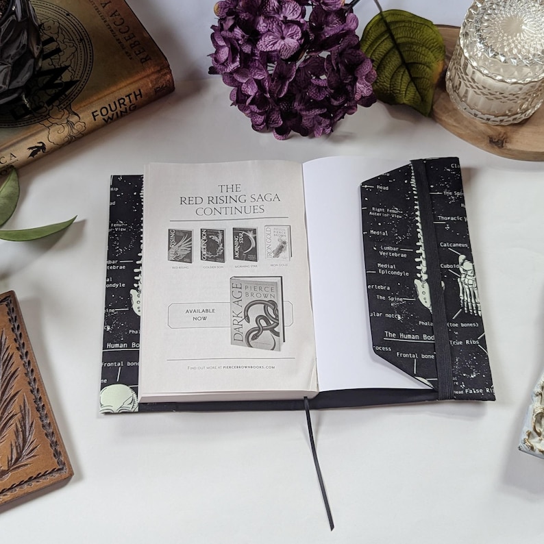 Adjustable Book Cover Dark Academia, Skeleton Anatomy Fabric Dust Jacket, Hardcover Book Protector, Paperback Skeletal Spooky Book Cover image 11