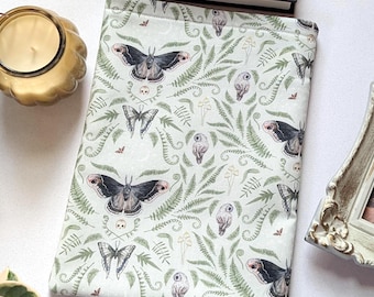 Book Sleeve Forest, Moth Fern Booksleeve, Cottagecore Hardcover Book Protector, Paperback Book Sleeve, Kindle Sleeve, Moonflower Book Cover
