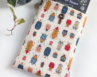 Insect Book Sleeve, Beetle Hardcover Book Protector, Bug Paperback Book Sleeve, Spring eReader Kindle Sleeve, Book Journal Cover
