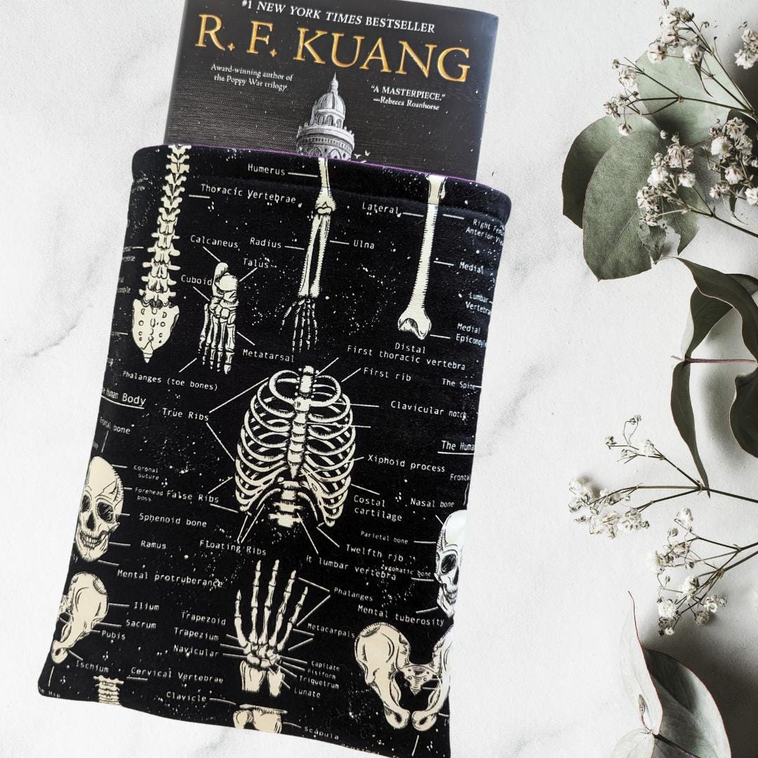 Book Sleeve Dark Academia, Skeleton Booksleeve, Anatomy Book Protector, Large Book Pouch, Padded Kindle Sleeve, Halloween Book Cover
