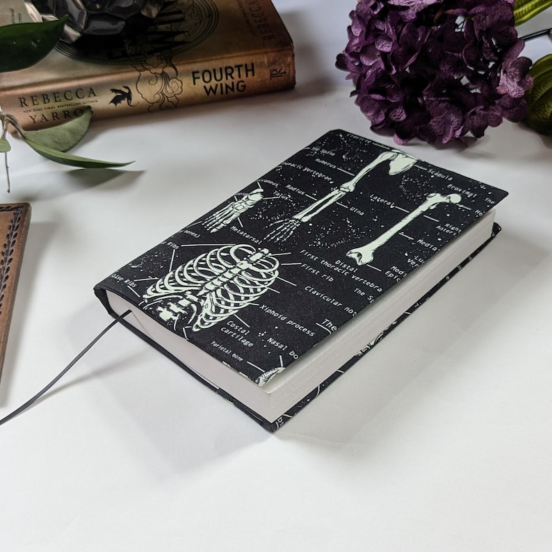Adjustable Book Cover Dark Academia, Skeleton Anatomy Fabric Dust Jacket, Hardcover Book Protector, Paperback Skeletal Spooky Book Cover image 13