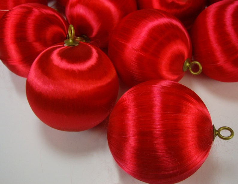 Vintage Red Satin Thread Christmas Ball Ornaments Set of 14 Etsy
