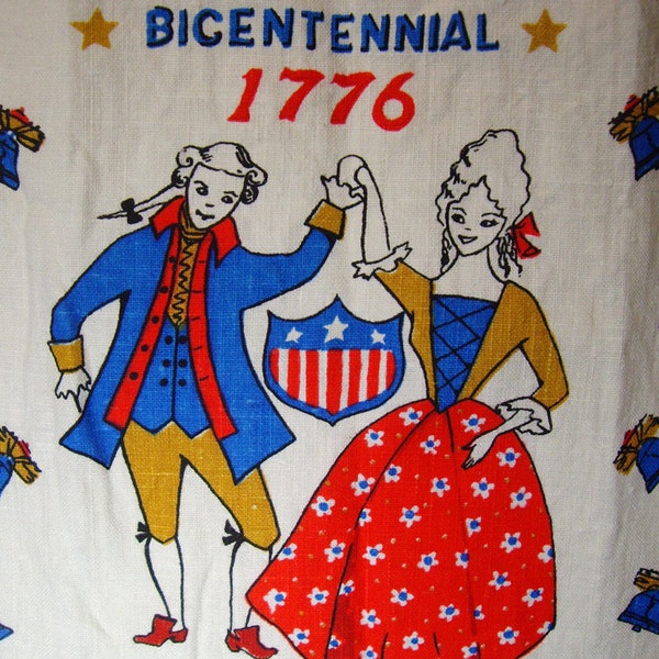 Vintage Bicentennial 1776 Kitchen Tea Towel, Red White and Blue, Vintage Linens, Patriotic, Colonial