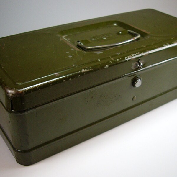 Vintage ej&eacute;rcito verde cl&iacute;max herramienta Tackle caja de Metal, caja de resultados, ligero, Chippy, cutre