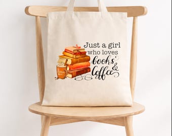 Book Lover Gift, Bookish Tote Bag, Book Tote Bag, Books and Coffee Gift, Gift for Reader