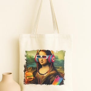 Mona Lisa Remix Tote Bag – Funny Pop Art Design, Eco Reusable Shopper
