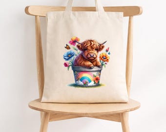 Highland Cow Tote Bag – Cute Highland Cow Canvas Tote, Cow Lover Gift, Farm Animal Bag, Birthday Gift for Her, Reusable Shopper 33 × 38 cm