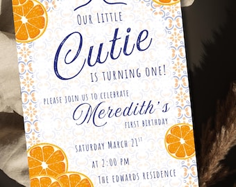 Citrus Orange First Birthday Invitation, Little Cutie Template (Digital Download)