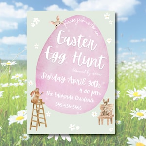 Easter Egg Hunt Invitation, Egg Hunt Digital Invitation, Easter Party Invite, Printable and Editable Template, Easter Egg Hunt