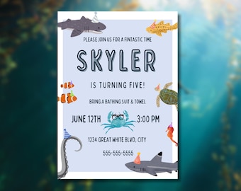 Shark Birthday Invitation: Fin-Tastic Ocean Theme (Digital Downloadable Template)