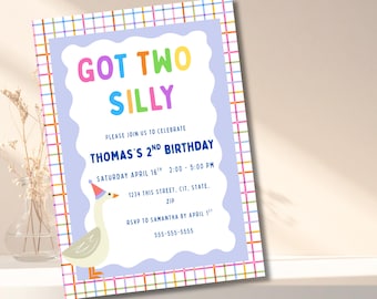 Silly Goose 2nd Birthday Invitation, Colorful Template (Digital Download)