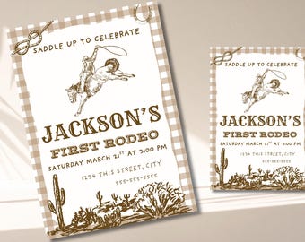 First Rodeo Birthday Invitation, Western Theme, Editable Canva Template (Digital Invite)