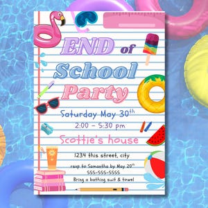 End of School Pool Party Digital Invitation: Editable Template (Digital Download)