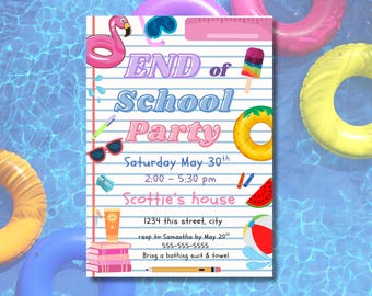End of School Pool Party Digital Invitation: Editable Template (Digital Download)