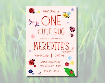 Bug First Birthday Invitation, Editable Party Invite (Digital Download)