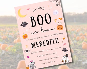 Little Boo Birthday Invitation Template: Halloween Two Year Old (Digital Download