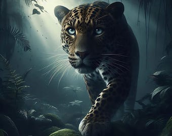 Majestic Jaguar Print: Moody Rainforest Animal Poster (Digital Download)
