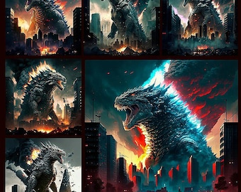 Godzilla Clip Art Bundle: Spooky PNG Images (Digital Download)