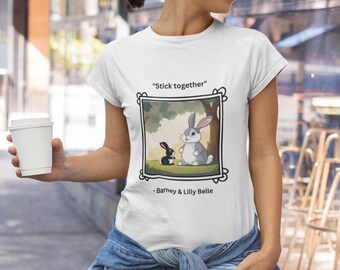 Stick together Bunny Barney & Lilly t-shirt, Unisex Shirt Gift, Rabbit Lovers Top, Animal Graphic Tee, Bunny Couple Tee