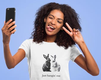Bunny Hangout T-Shirt, Cute Rabbit Shirt, YouTube Spoiled Bunny Day Tee, Just Hangin&#39; Out Top, Animal Lover Gift